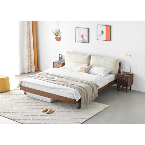 Solidwood Rotterdam Queen Bed Frame Walnut Beige Furniture